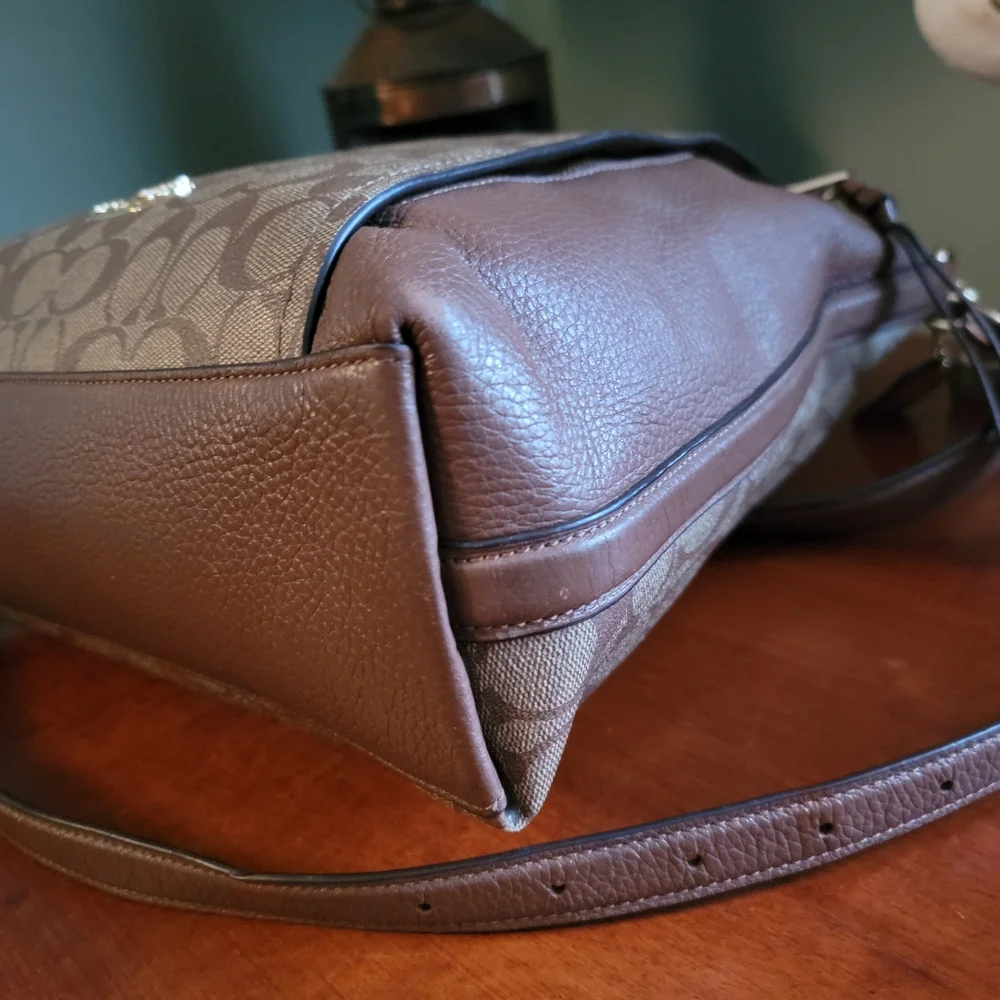 Coach F79993 Marlon Hobo Bag Brown Signature Coated Canvas Pebbled Leather Purse - Picture 8 of 16
